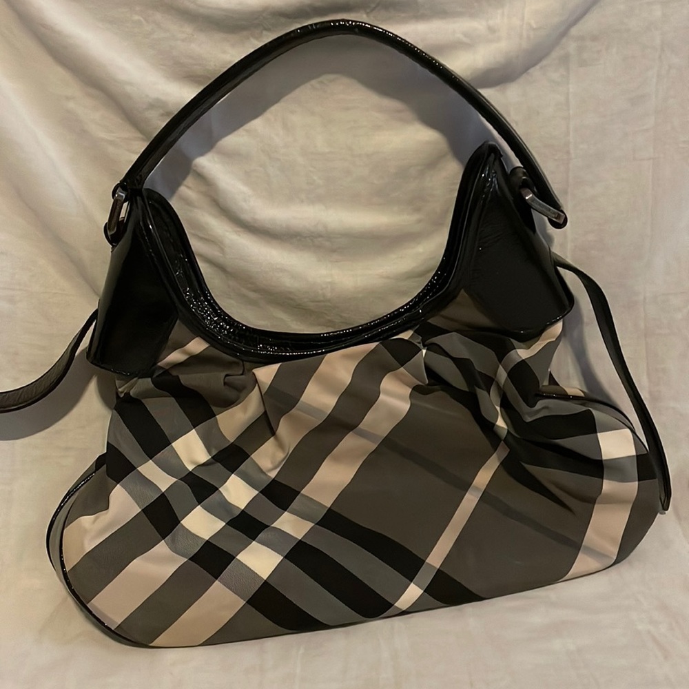 Burberry black, white and grey medium hobo bag
